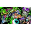Sachet Trolli Halloween Sweet & Sour entouré de bonbons effrayants, citrouilles et crâne, idéal pour une fête gourmande. 🎃👻