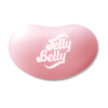 Jelly belly rose au goût de bubble gum en forme de haricot avec écrit en blanc "jelly belly"