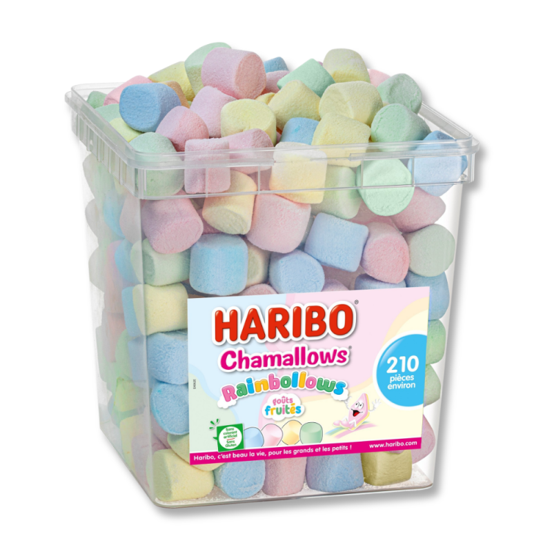 Boite tubo de rainbollow haribo qui sont des guimauves multicolores