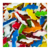 vrac de bonbon gélatine en forme de crocodile de chez haribo, de multiples couleurs (vert, rouge, bleu, orange, jaune) et blanc