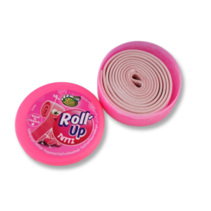 Chewing gum roll up Tutti Frutti unitaire de chez lutti qui est un chewing gum rose