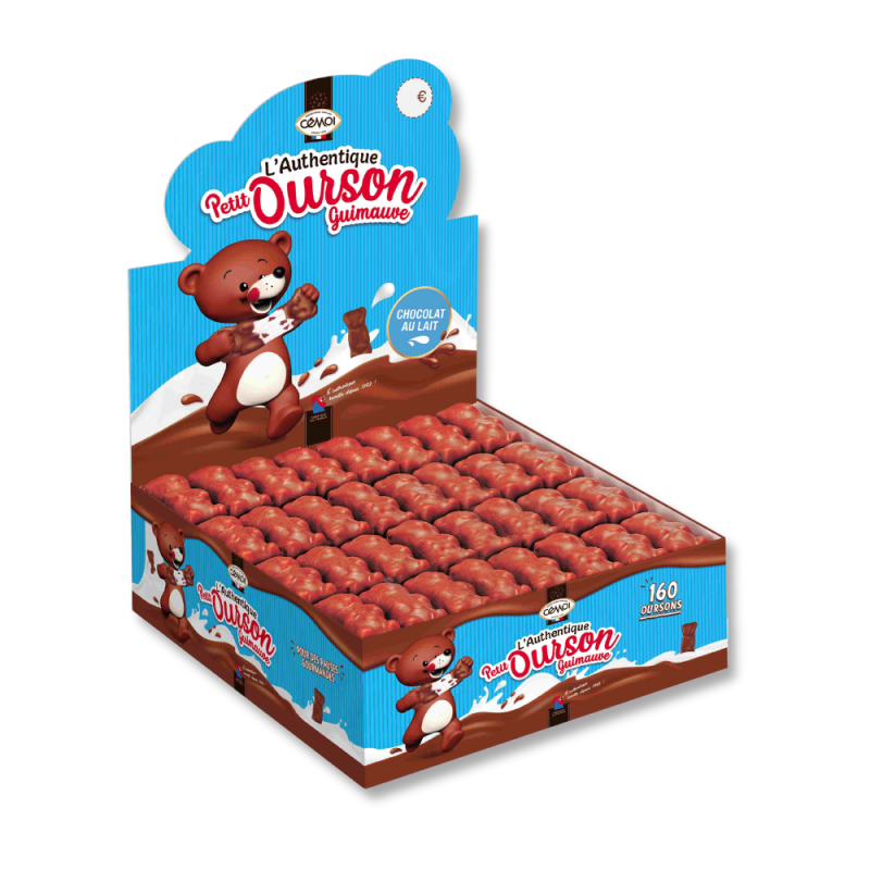 Boite d'Oursons de guimauve en chocolat au lait de la marque CEMOI en forme d'ourson
