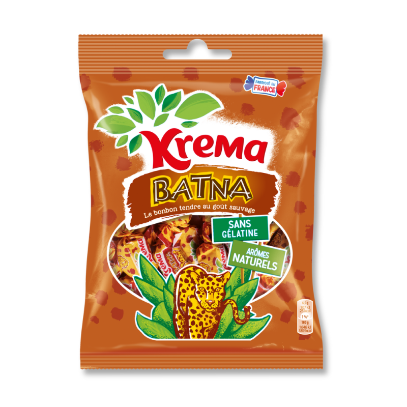 Sachet marron krema batna qui sont des pâte à macher au goût de caramel à la réglisse aromatisé à l'anis