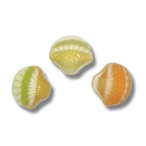 Cok poudre orange et citron qui sont des bonbon en forme de coquillage