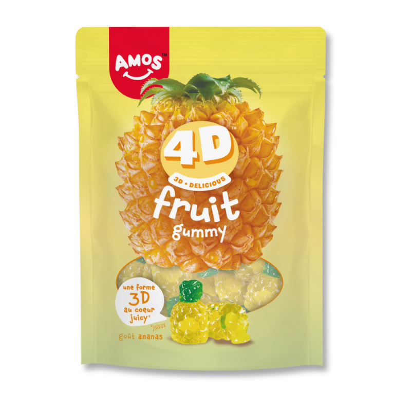 Sachet jaune de 4D ananas qui sont des bonbons en 4D réaliste à l'ananas gélatineuse