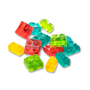 Bonbon blocks de couleurs rouge, bleu, jaune et vert.