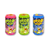Canettes de bubble rubblez rose, verte et bleu qui sont des petites de bubble gum