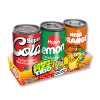 Canettes rouge, verte, orange qui sont des minis canettes pétillantes