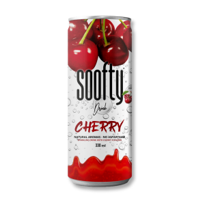 Soofty Cerise qui sont des boisson aromatisé à la cerise dans une canettes transparente et rouge cerise