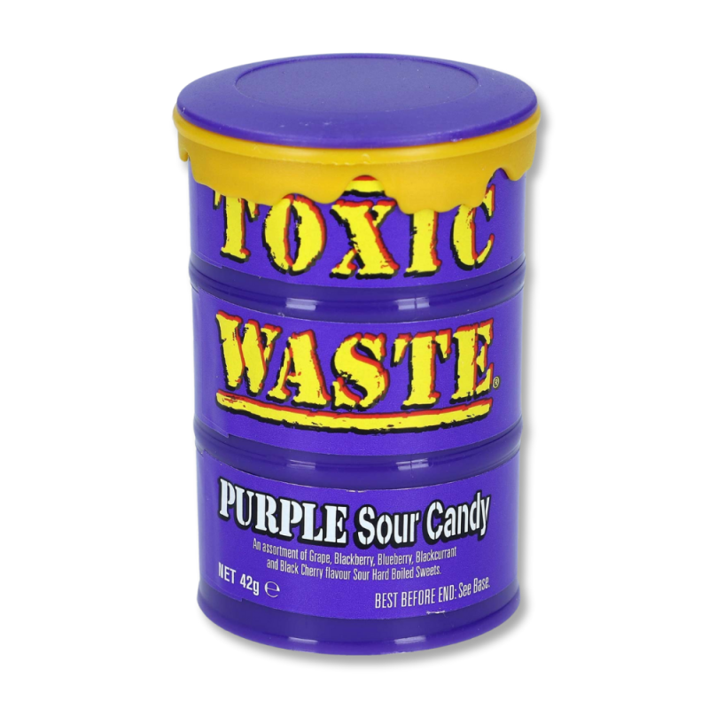 Mini bidon violet toxic waste qui sont des bonbon ultra acide aux fruits