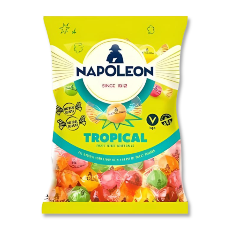Sachet jaune de bonbons napoléon qui sont des bonbons dures aux fruits