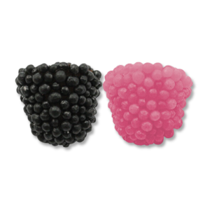 Mûres de chez Haribo de couleur noir et rose