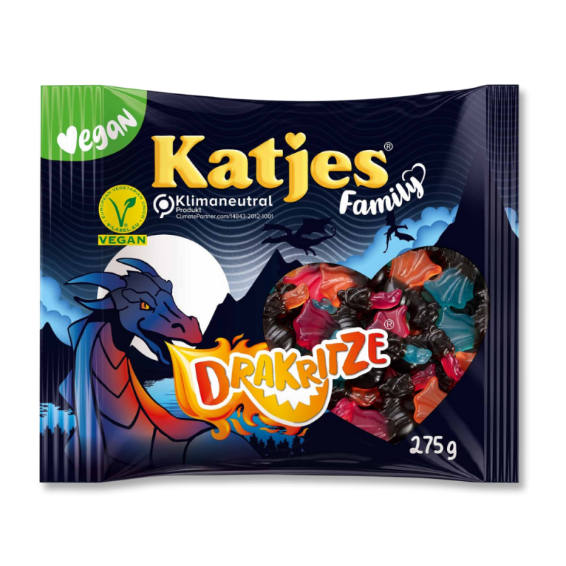 Sachet noir de Katjes dragon réglisse et fruits