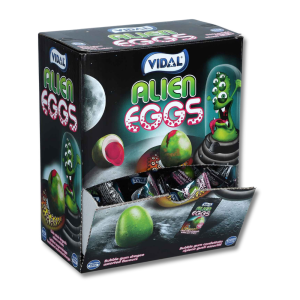 Emballage carton noir et vert des alien eggs de la marque Vidal