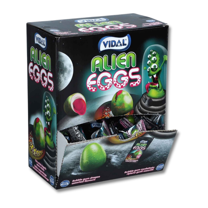 Emballage carton noir et vert des alien eggs de la marque Vidal