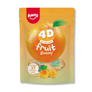 sachet de 120g orange de la marque Amos contient des bonbons gout et couleur orange