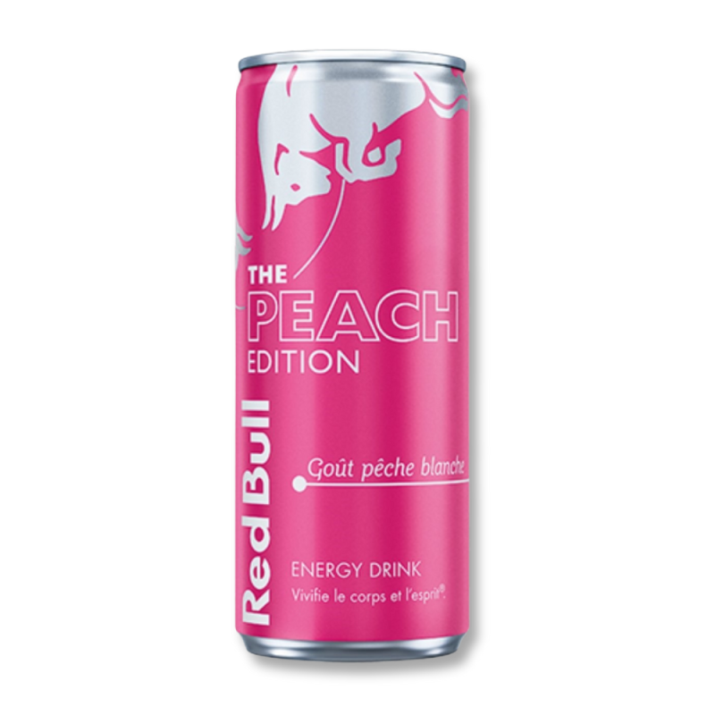 Canette red bull edition peach rose ecriture blanche